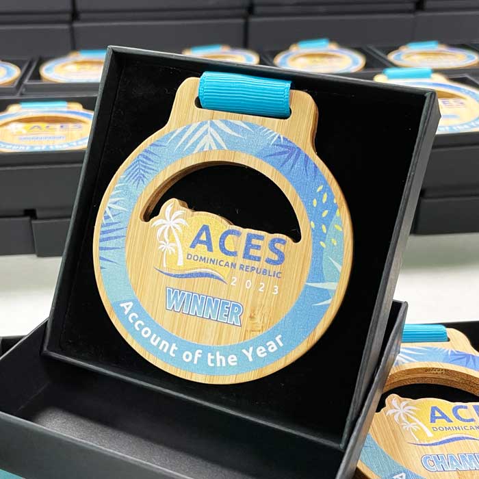 Bamboo custom medals with ribbon