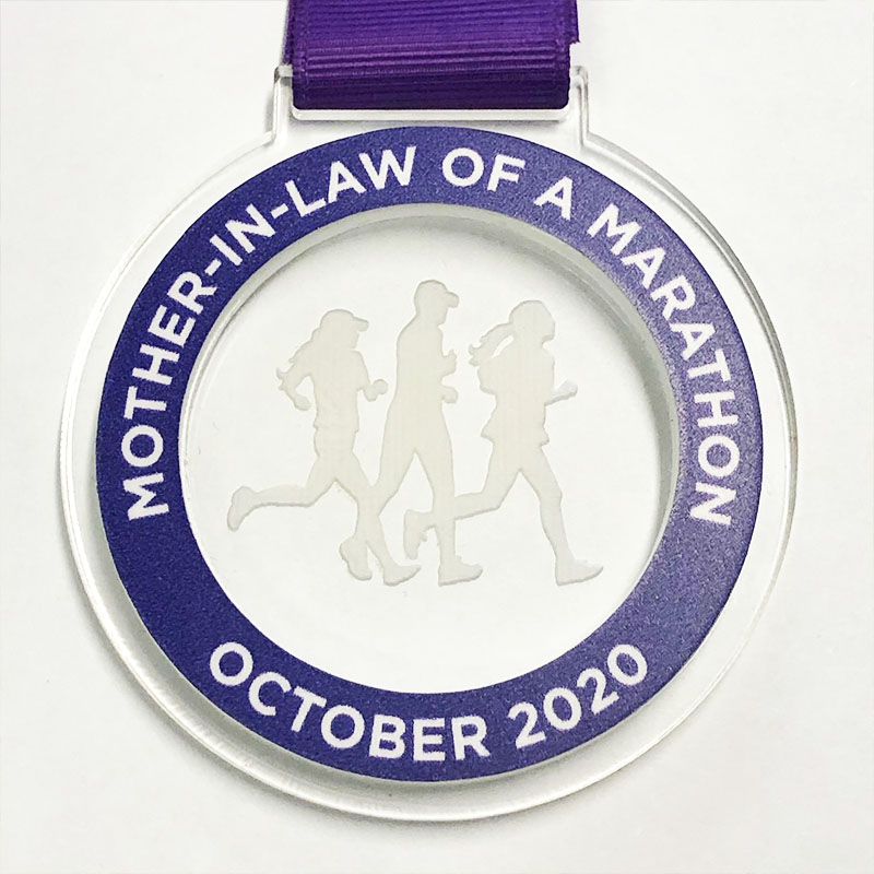 recycled acrylic running medal with date