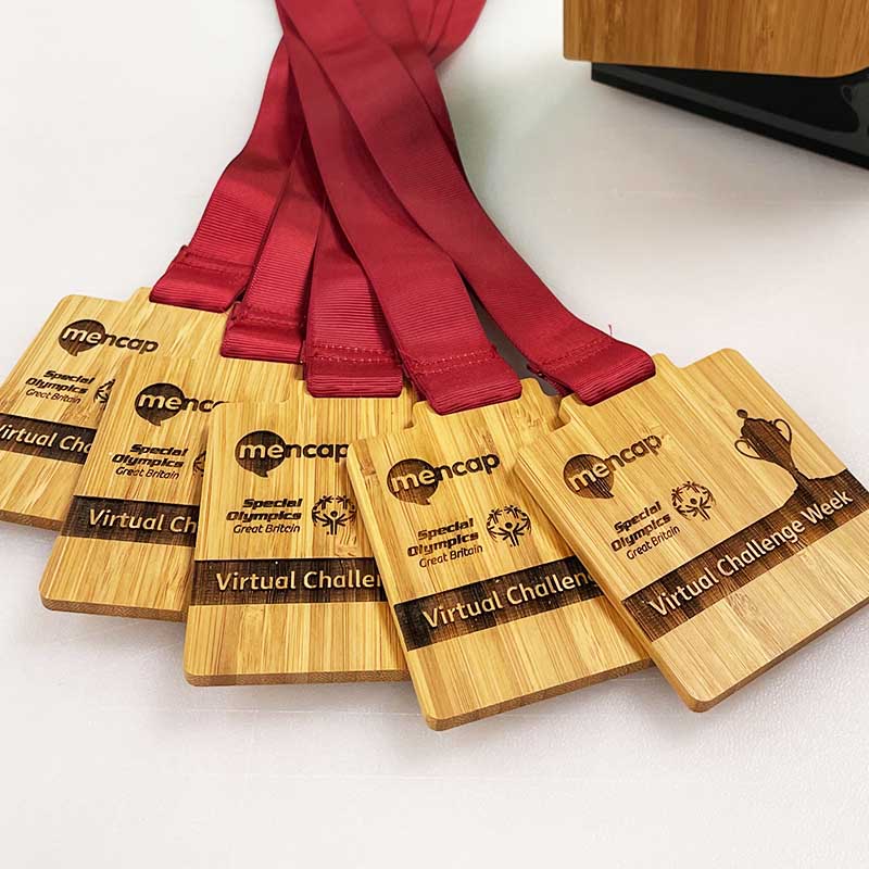 Sustainable bamboo sports medals with logo