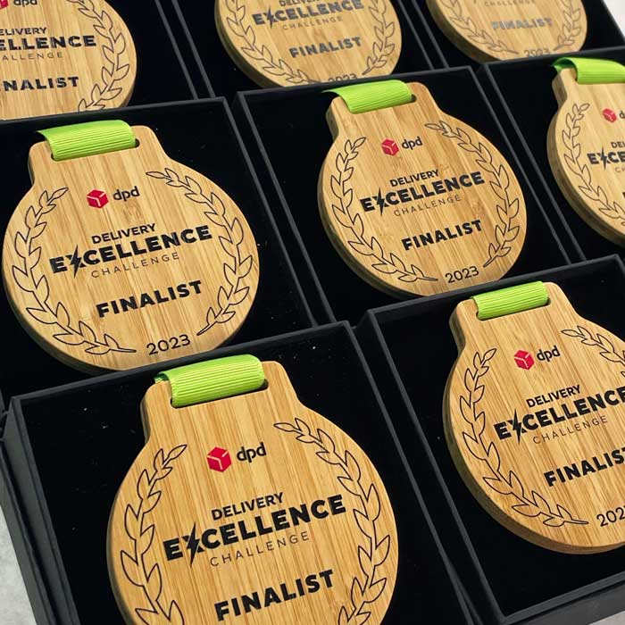 Sustainable DPD medals and presentation boxes